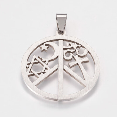

304 Stainless Steel Pendants Flat Round Stainless Steel Color 36x325x15mm Hole 4x7mm
