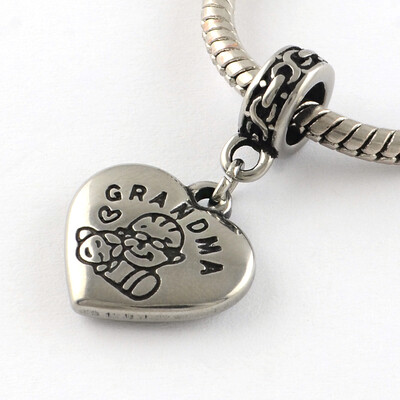 

Vintage Heart 316 Stainless Steel European Dangle Beads Large Hole Pendants with Word Grandma Antique Silver 30mm Hole 5mm