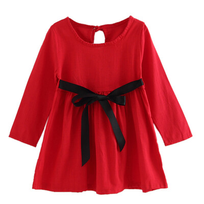 

Kids Girls Long Sleeve Linen Dress Spring Summer Princess Dress
