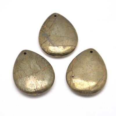 

Drop Natural Pyrite Pendants 40x30x9mm Hole 2mm