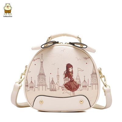 

Japan&South Korea cute girls messenger bag leisure new round bag printed cartoon shoulder bag portable tide