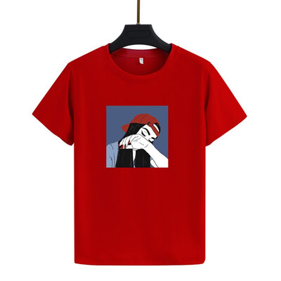 

Trend Cartoon Character Print Womens Tops Casual Cute Round Neck Short-sleeved Tees
