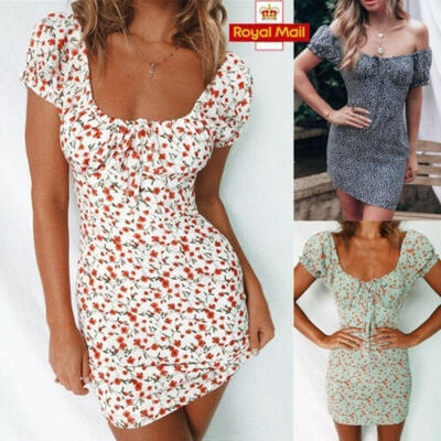 

Womens Holiday Mini Floral Dress Ladies Bodycon Beach Summer Dress Size 6 -14