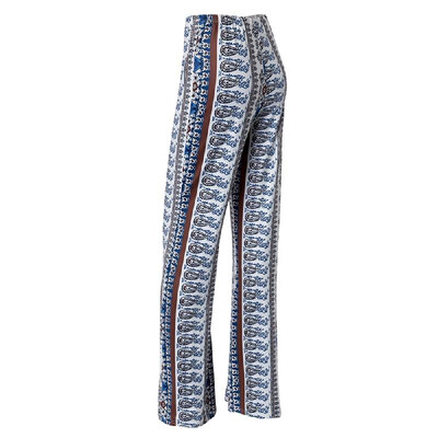 

New Vintage Boho Women Floral Print Wide Leg Pants High Waist Bell Bottom Flare Trousers White