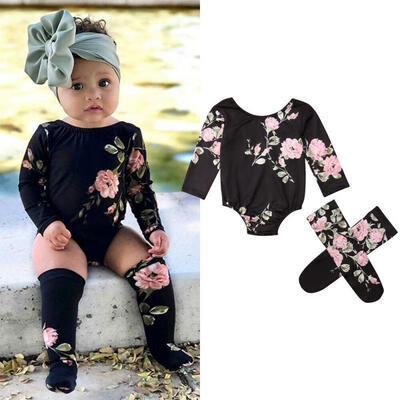 

Newborn Infant Baby Girl Floral Romper Jumpsuit Playsuit Bodysuit Socks Outfits Set