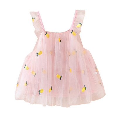 

Cute Summer Baby Girl Dress Strap Princess Pineapple Embroidery Mesh Yarn Sleeveless Sundress