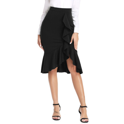 

Roseonmyhand Womens Fashion Casual Ruffled Elastic Irregular Solid Fishtail Skirts