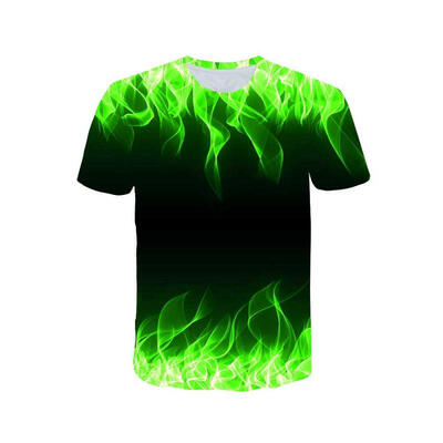 

Mens 3D Flame Print T-shirt Summer Fashionable Round Neck Short Sleeve T-shirt