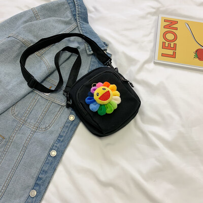 

Casual wild shoulder bag 2019 new fashion slung small square bag cartoon cute colorful sun flower canvas bag