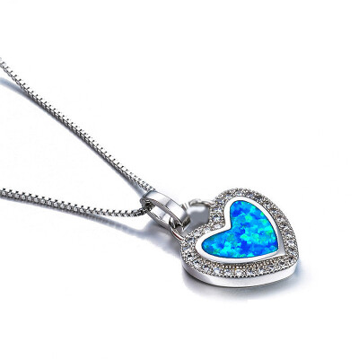 

Fashion Silver Filled Blue Heart Pendant Necklace For Women Crystal Artificial Fire Opal Charming Necklace Valentines Day Gift