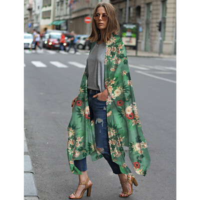 

New Women Chiffon Kimono Cardigan Floral Leopard Print Asymmetric Boho Loose Outerwear Beachwear Bikini Cover Up