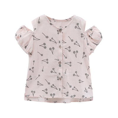 

DOU DOU YI CHU childrens clothing girls floral missing shoulder shirt baby short-sleeved shirt summer 9195