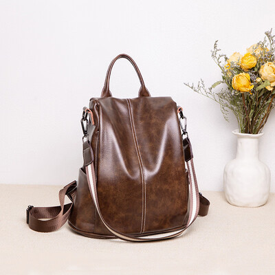 

Backpack lady casual handbags wild simple PU leather retro backpack