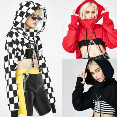 

Women Hoodie Sexy Gothic Punk Crop Top Hooded Sweatshirt Sweater Pullover Jumper