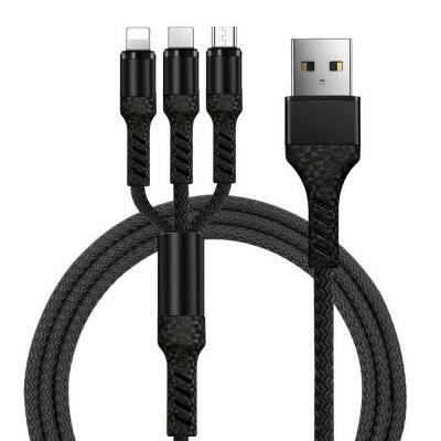 

3 In 1 Micro USB Data Cable Portable Universal Nylon Cord Fast Charging Line For Mobile Phones