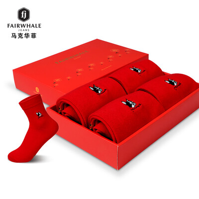 

Mark Huafeis life year socks mens cotton big red tube stockings newlyweds New Years lucky mens socks autumn&winter thick section 4 double gift box uniform code