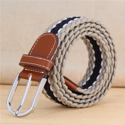 

New elastic force weaving Unisex belt fashion stripe canvas Alloy pin buckle Men belt casual simple Men&Women cowboy belt