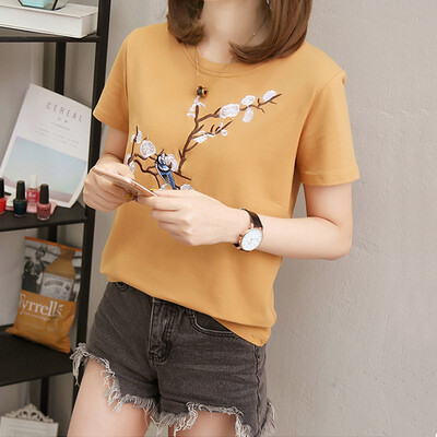 

Clothes female summer wild summer t-shirt female students loose embroidered shirt short sleeve half sleeve
