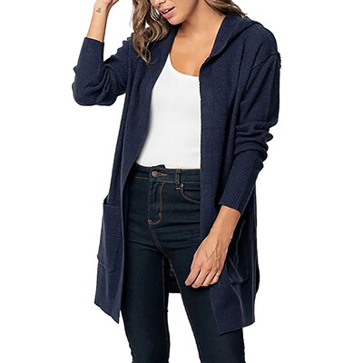 

Nomeni Fashion Women Long Sleeve Solid Pocket Cardigan Tops Sweater Knitted Hooded Coat