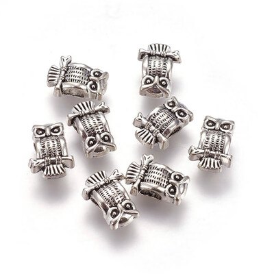 

Alloy European Beads Large Hole Beads Owl Antique Silver 14x10x7mm Hole 5mm