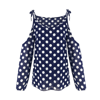 

Sexy Women Polka Dot Blouse Ladies Long Sleeve Cold Shoulder Tops Casual T-Shirt