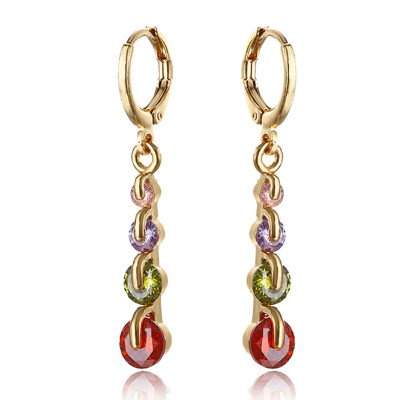 

Fashion Women Multi-color Round Cubic Zirconia Long Drop Dangle Earrings