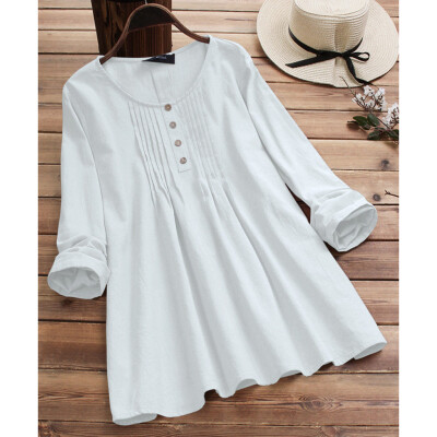 

Starmoon Women Casual Plus Size Solid Loose Linen Button Tunic Shirt Blouse Tops