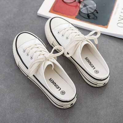 

Summer 2019 new small white canvas shoes women Joker breathable lazy one&a half slippers students flat summer