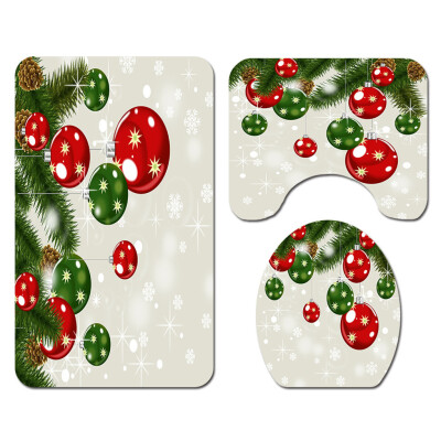 

〖Follure〗Santa Christmas Print Toilet Bathroom Mat And Shower Curtain Four-Piece Set