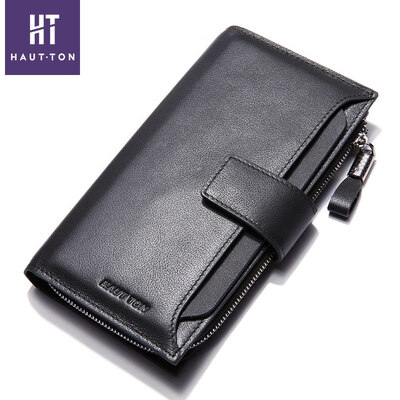 

Mens wallet long tide cowhide zipper leather youth Korean version of the wallet personality clutch bag thin large capac
