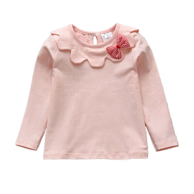 

Spring Autumn Baby Girl T-Shirts 1Y-7Y Long Sleeve Kids Striped Solid Bowknot Design Tops Tees Casual Soft Blouse 5 Colors