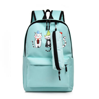 

Cat Print Travel Backpacks with Pen Bags Women Knapsack Nylon School Bags