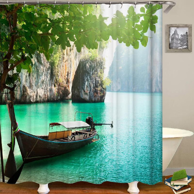 

Shower Curtain Seaside Scenery Printed Blackout Curtains Waterproof Mildew-proof Bathroom Curtain 71"x71