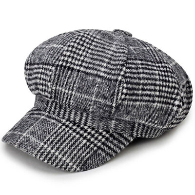 

New wool Women Beret Autumn Winter Plaid Vintage Fashion Octagonal Casual Autumn 2019 Womens Caps
