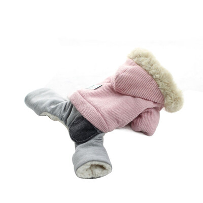 

Wool Rabbit Dog Jumpsuit Winter Leather Pet Clothes Warm Padded Pets Hoodies Coat Puppy Cat Costumes Four-legged For Small Dogs