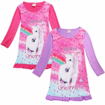 

AU Kids Unicorn Princess Dress Long Sleeve Nightie Nightgown Pyjamas Nightdress
