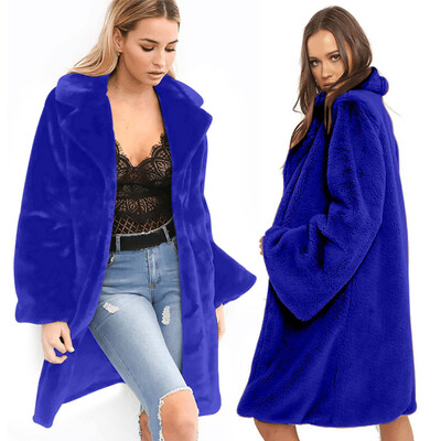

Roseonmyhand Fashion Women Solid Medium Long Windbreaker Turn-Down Collar Warm Plush Coat