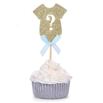 

FUNNYBUNNY Silver Glitter Cupcake Toppers Onesie Party Decors with Pink&Blue Bows Wedding Cake Topper Cupcake Wrapper
