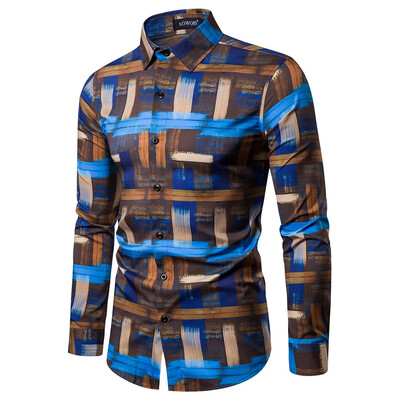 

Toponeto Mens Ethnic Style Vintage Printing Slim Long Sleeve Dress Shirt Blouse Tops