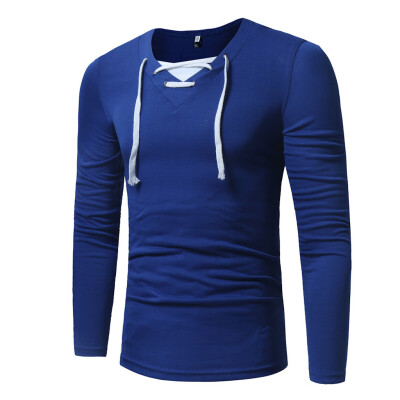 

Toponeto Fashion Mens Needle show Autumn Long Sleeve Casual Fit Cotton Round Top Blouse