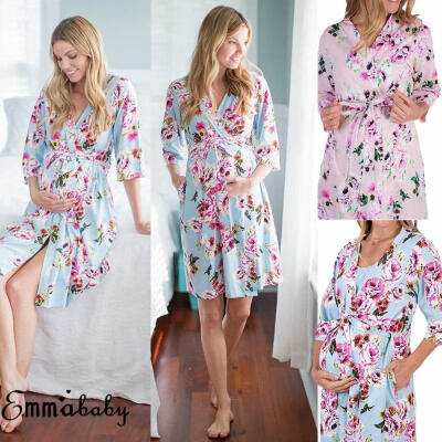 

Women Fashion Floral Casual Soft Pregnant Robe Nightie Nightdress Nightgown Clothes