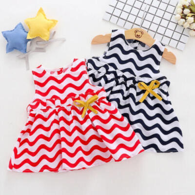 

US Toddler Baby Girls Clothes Sleeveless Stripes Dress Casual Dresses Sundress