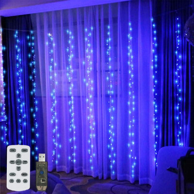 

Window Curtain Lights 300 LED String Lights 8 Lighting Mode Remote Control for Wedding Birthday Party Warm White