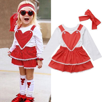

Toddler Kids Baby Girl Xmas Tops Dot Suspender Dress Skirt 3PCS Outfits Clothes