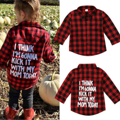 

Toddler Kids Baby Boys Girls Plaid Tops Casual Shirt Long Sleeve T-shirt Clothes