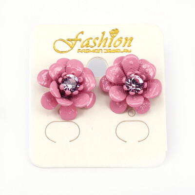 

Flower Spray Painted Alloy Rhinestone Ear Studs PaleVioletRed 175mm Pin 06mm