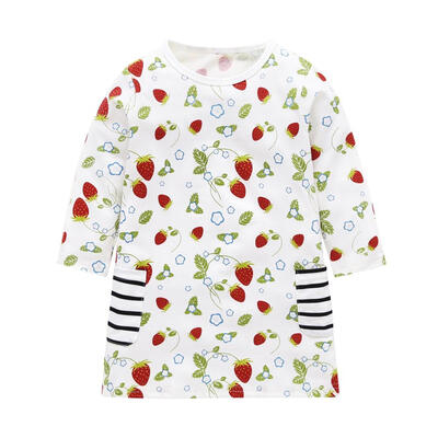 

Sweet Cute Strawberry Print Kids Dress Autumn Casual Cotton O-Neck Dresses