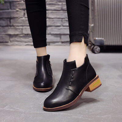 

Rose Ladies Womens Wedge Solid Zipper Biker Ankle Trim Flat Ankle Boots Shoes