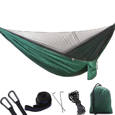 

290 x 140cm Outdoor Hammock Swing with Integrated Mosquito Curtain Bugs Net Extension Straps Clips Ground Rope Ground Nails Includ
