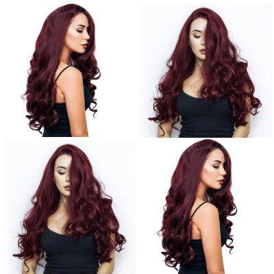 

〖Follure〗Long Curly Wavy Synthetic Wig Red Wine Natural Full Wigs For Women 25 Inches